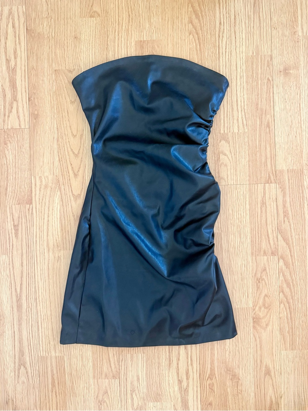 ZARA Faux Leather Strapless Black Mini Dress